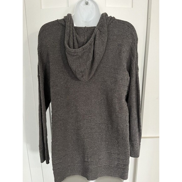 American Eagle AEO Womens Hoodie Sweater Brown Knit V-Neck Drawstring Pullover L - Picture 3 of 5